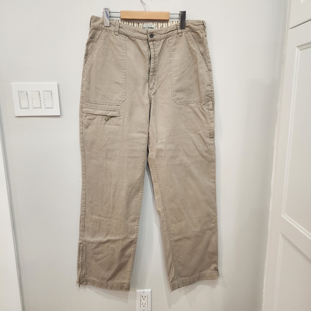 Vintage B.U.M Equipment 100% Cotton Hiking Pants 34X32 Beige Ankle Zip